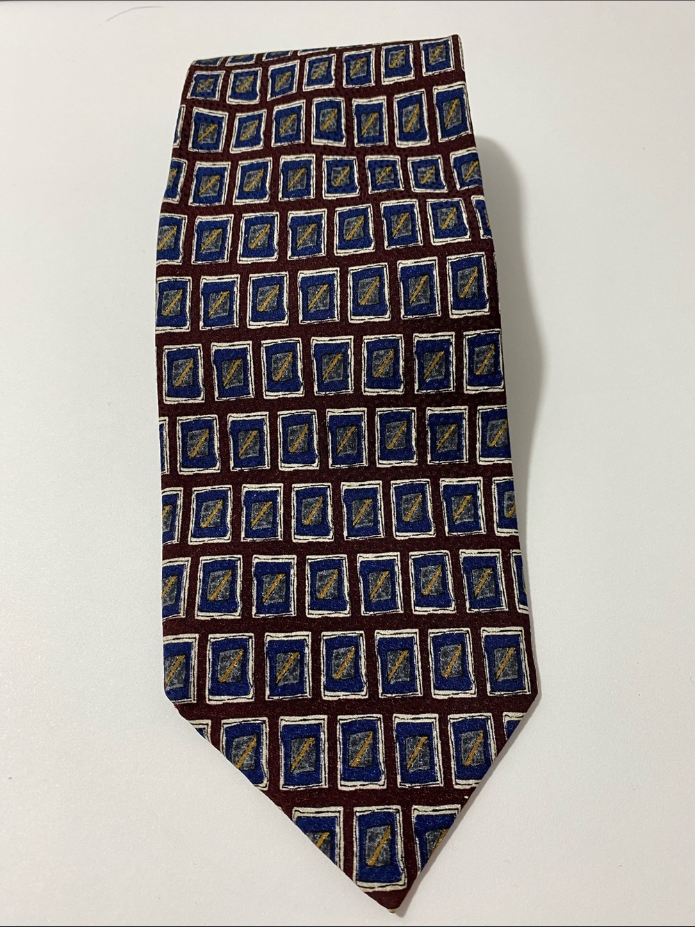 Vintage Ferrell Reed for Nordstrom Silk Tie
Geometric Pattern Burgundy Blue